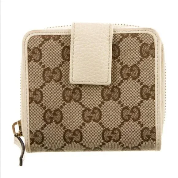 🆕 Authentic GUCCI Compact GG Canvas Leather Beige/Off-white Zip Wallet Bi-Fold - Picture 6 of 9